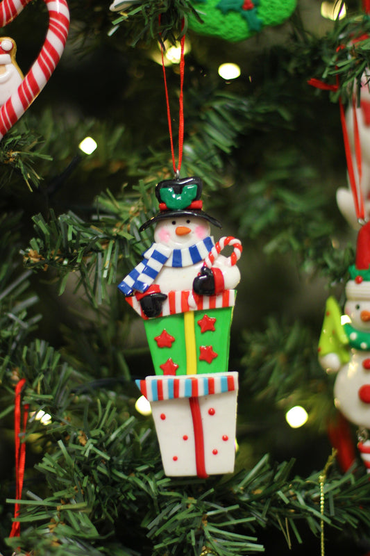 Snowman and Presents Christmas Ornament 12 cm (5")