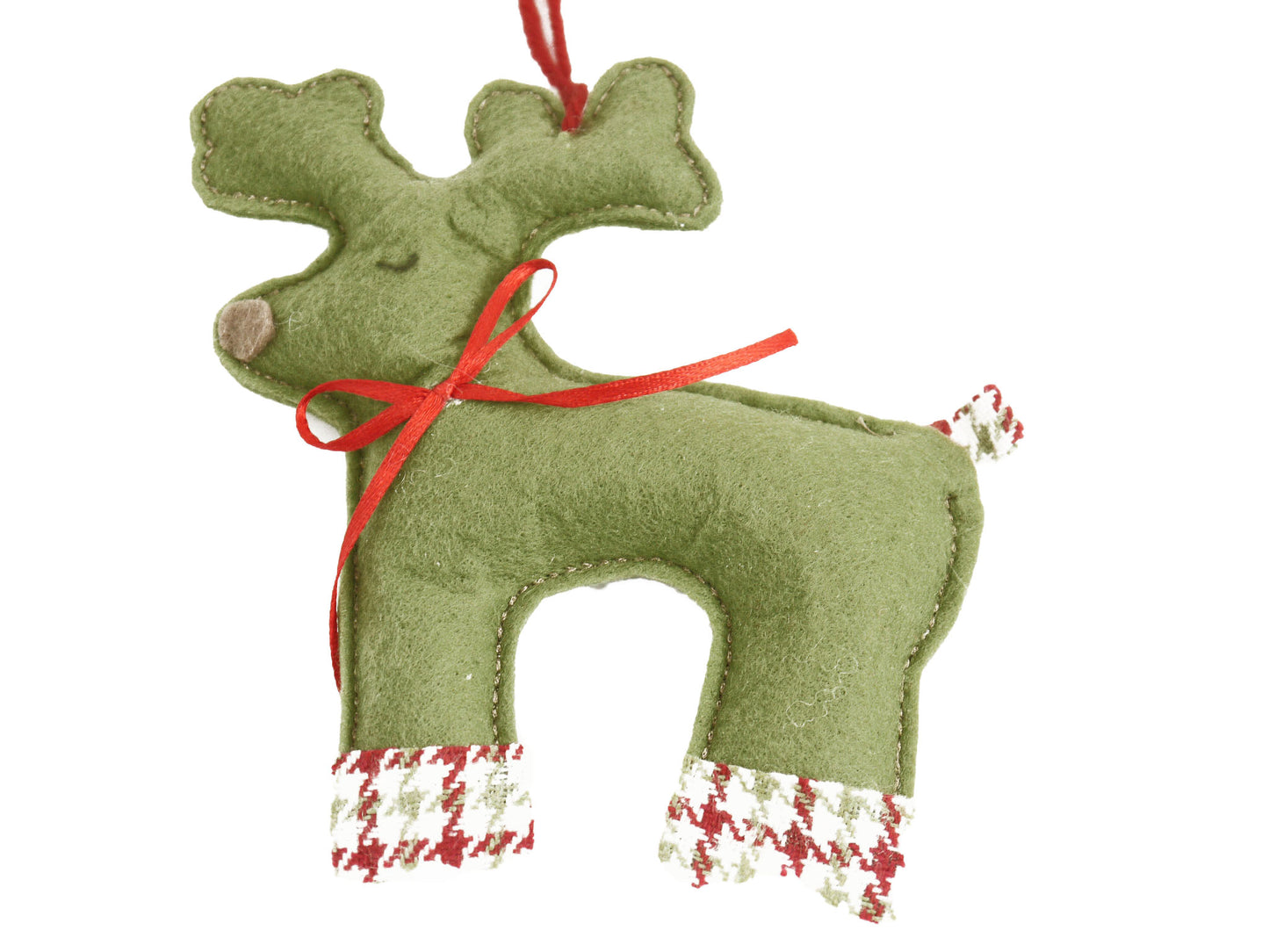 Handmade Green Plush Reindeer Christmas Ornament
