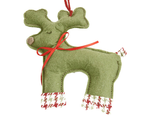 Handmade Green Plush Reindeer Christmas Ornament