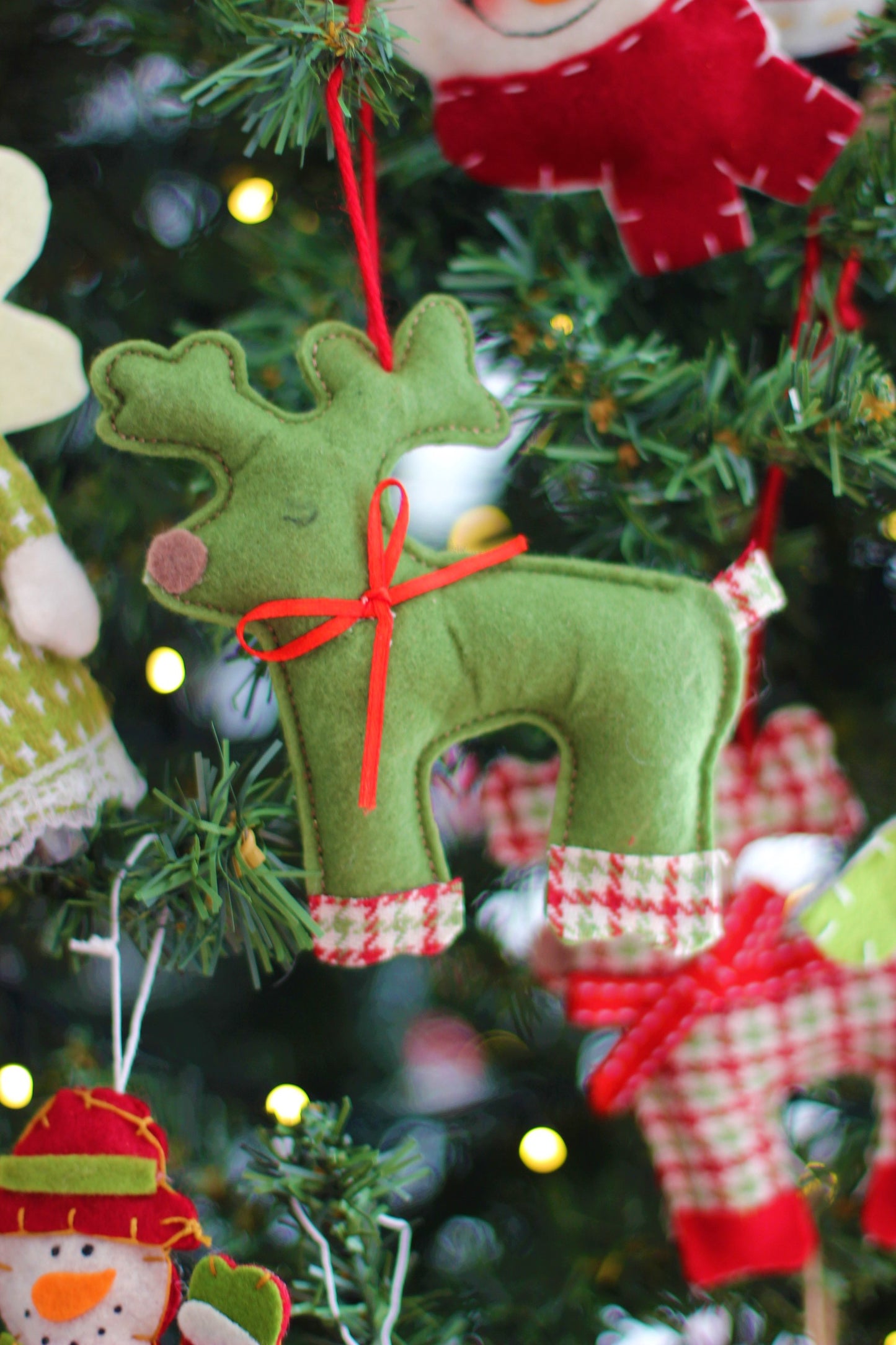 Handmade Green Plush Reindeer Christmas Ornament