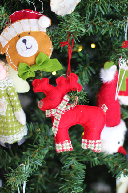 Handmade Red Plush Reindeer Christmas Ornament