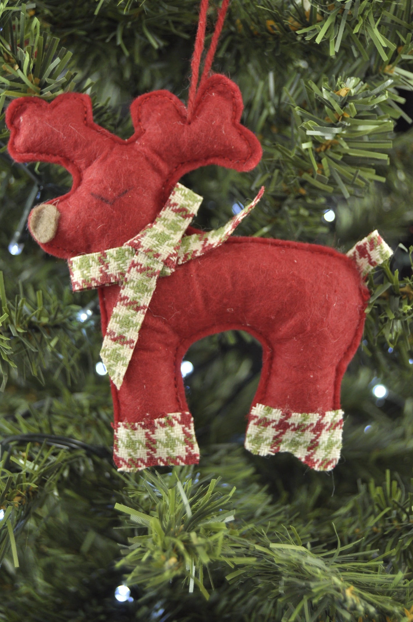 Handmade Red Plush Reindeer Christmas Ornament