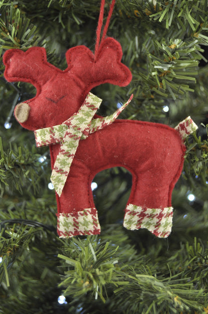 Handmade Red Plush Reindeer Christmas Ornament