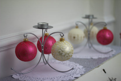 Three Arm Stand With Tea Light Holder Silver