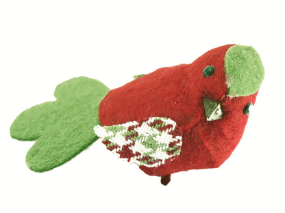 Festive Felt Clip on Bird Decoration Red Green Christmas Ornament