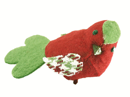 Festive Felt Clip on Bird Decoration Red Green Christmas Ornament