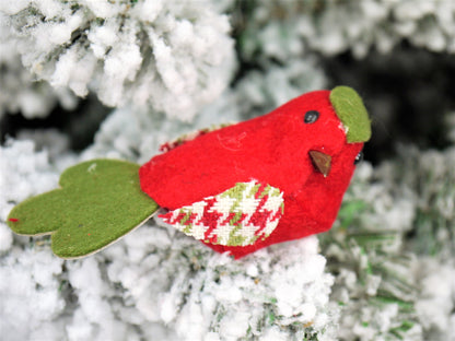 Festive Felt Clip on Bird Decoration Red Green Christmas Ornament