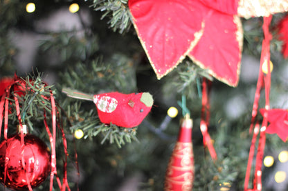 Festive Felt Clip on Bird Decoration Red Green Christmas Ornament