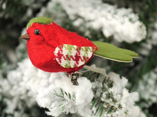 Festive Felt Clip on Bird Decoration Red Green Christmas Ornament