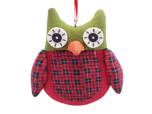 Red Owl Green Head Polyclay Christmas Hanging Ornament