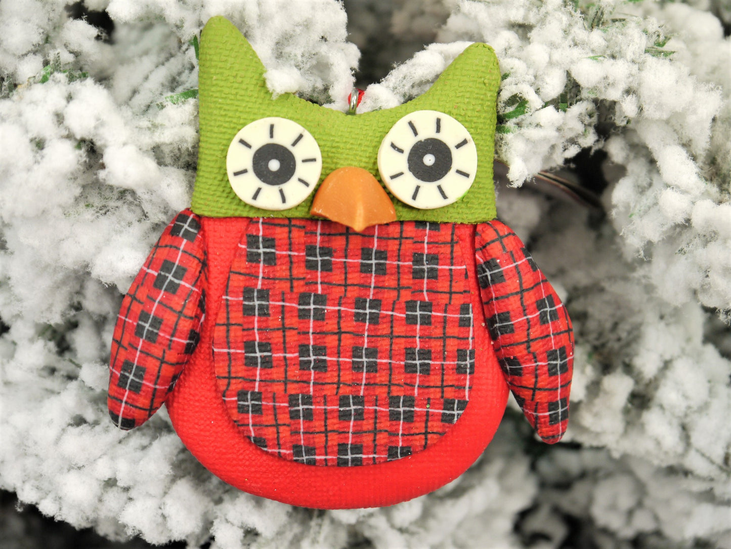 Red Owl Green Head Polyclay Christmas Hanging Ornament