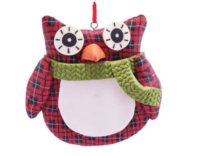 Red Owl White Belly Green Scarf Christmas Hanging Ornament