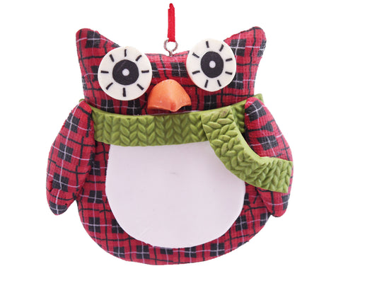 Red Owl White Belly Green Scarf Christmas Hanging Ornament