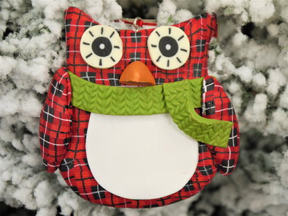 Red Owl White Belly Green Scarf Christmas Hanging Ornament
