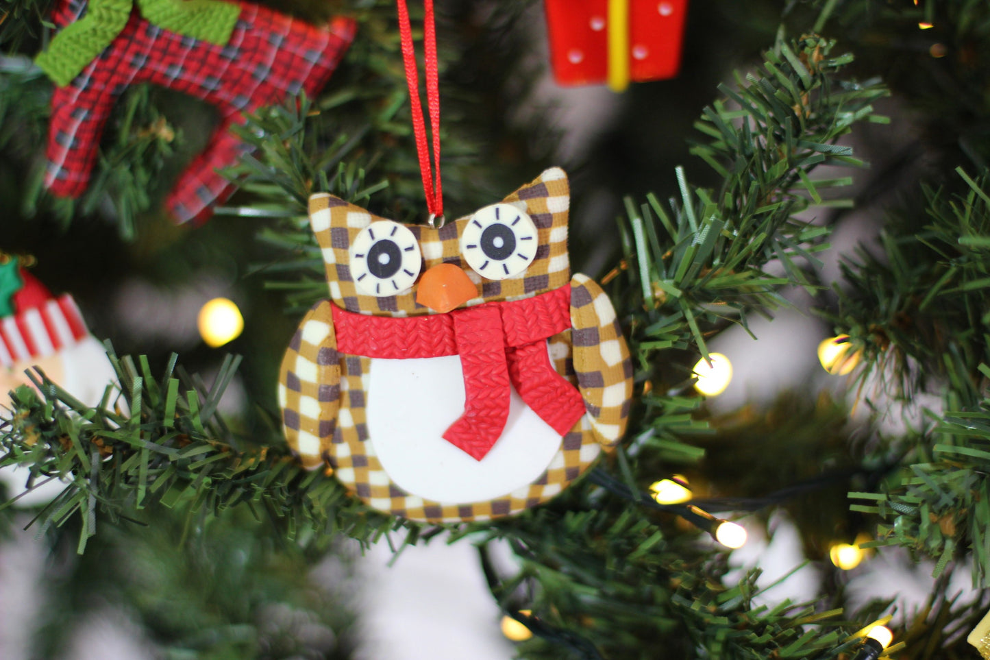 Brown Owl Polyclay Christmas Hanging Ornament