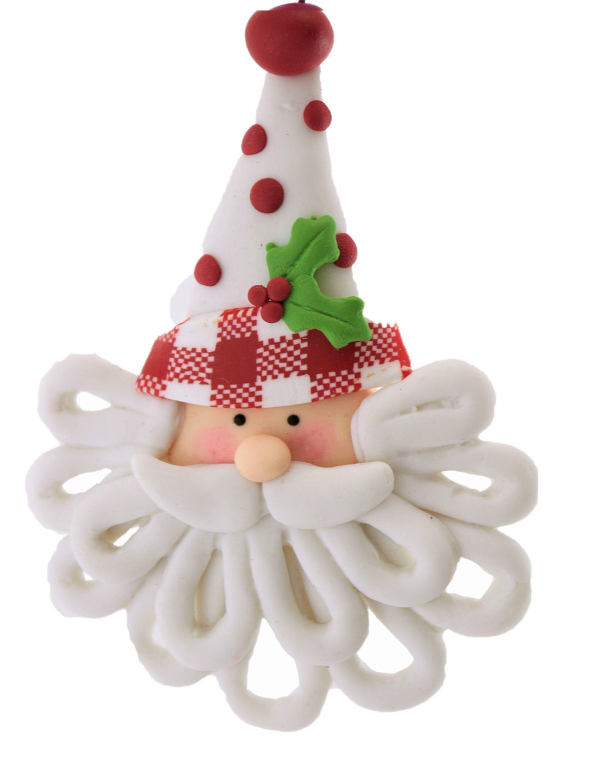 Hand Made Santa Head with White Hat Polyclay Christmas Hanging Ornament