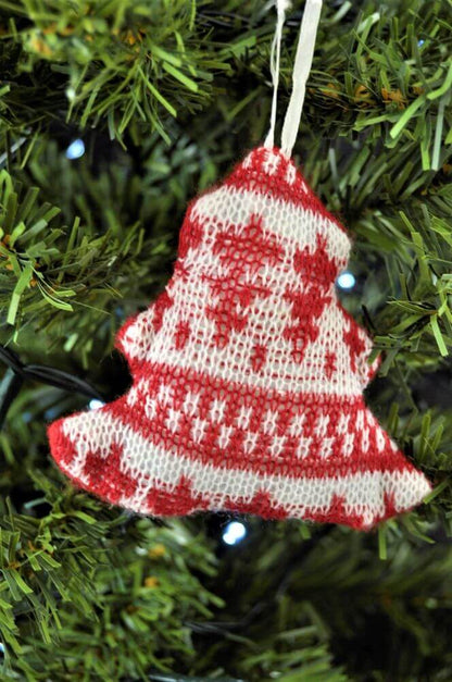 Red & White Knitted Plush Tree Christmas Ornament
