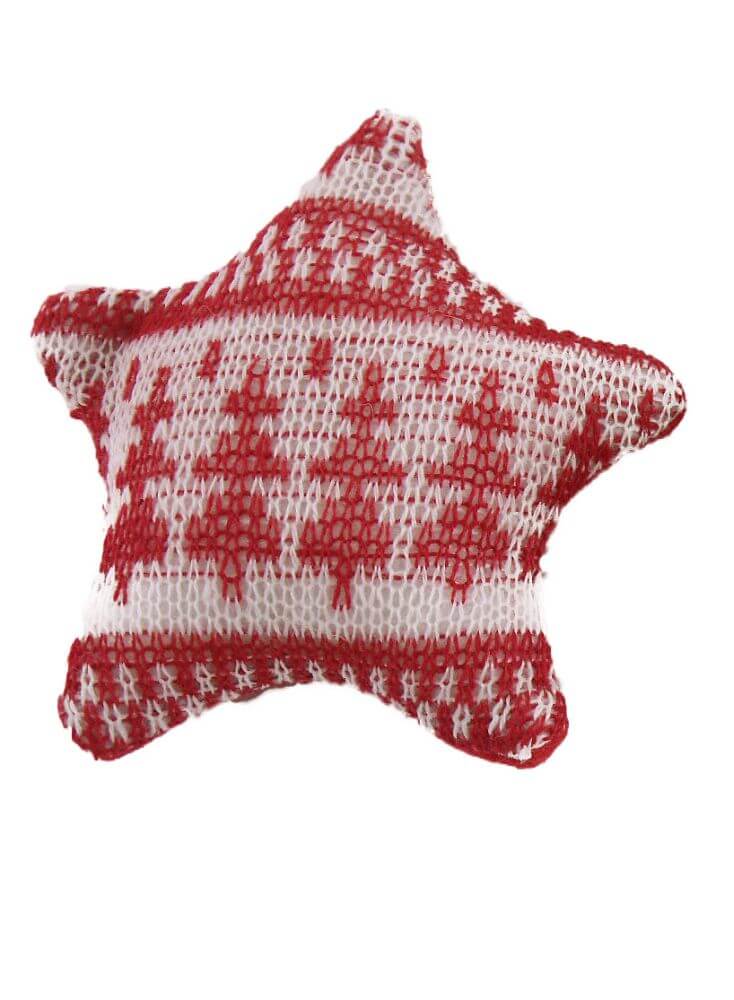 Hand Made Red White Knitted Star Christmas Hanging Ornament