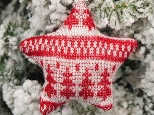 Hand Made Red White Knitted Star Christmas Hanging Ornament