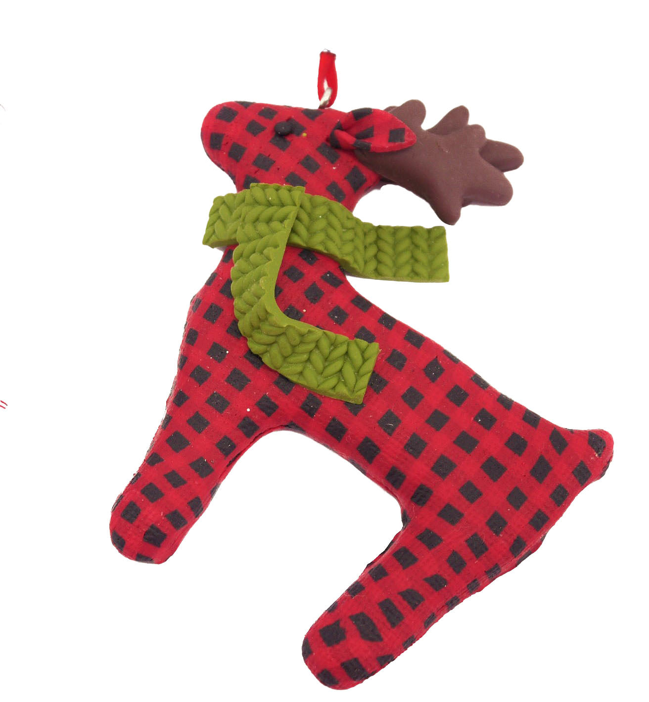 Handmade Red Reindeer with Scarf Polyclay Christmas Ornament – 9cm (3.5”)