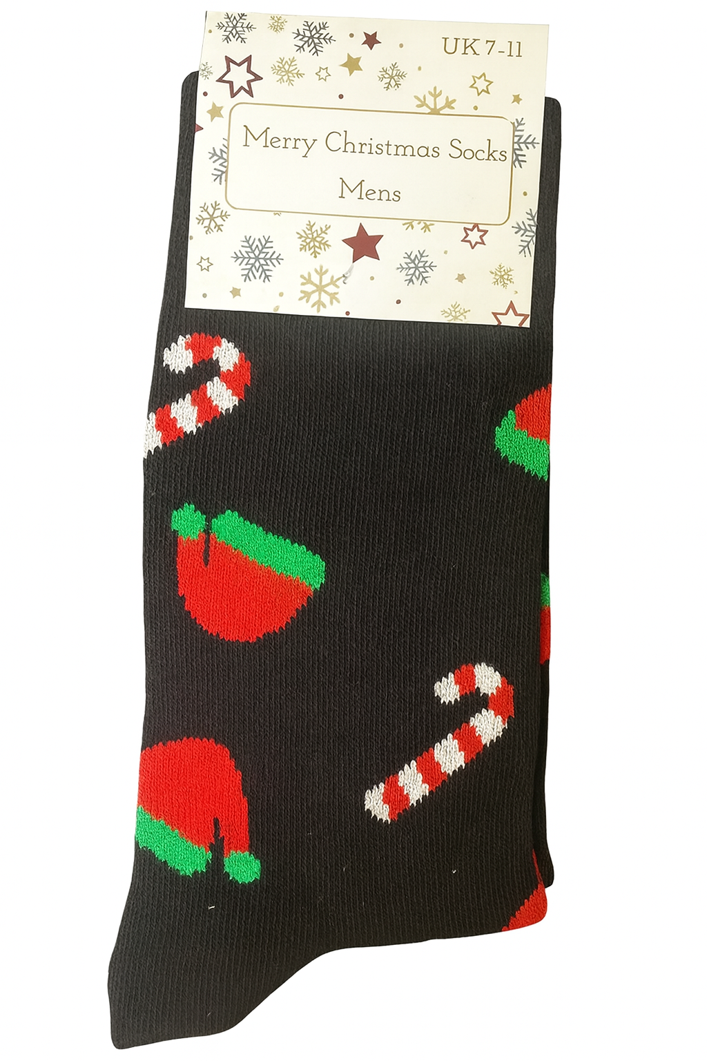 Merry Christmas Men’s Socks – Candy Cane Santa Hat Design UK 7–11