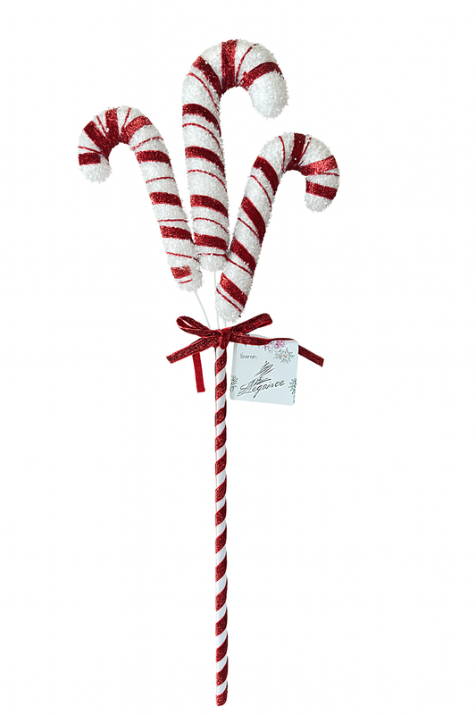 60 cm Candy Cane Spray Pick Red White Glitter Christmas Decoration 24"