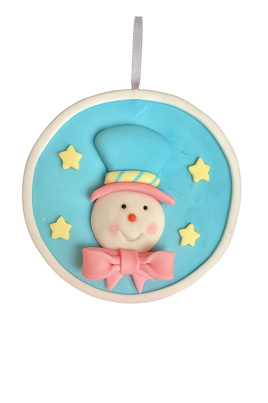 Hand Made Baby Blue Snowman Pink Scarf Christmas Hanging Ornament