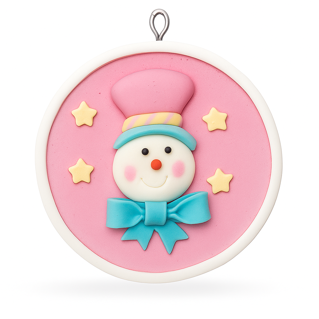 Hand Made Baby Pink Snowman Blue Scarf Christmas Hanging Ornament
