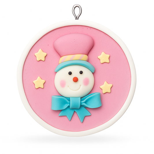 Hand Made Baby Pink Snowman Blue Scarf Christmas Hanging Ornament