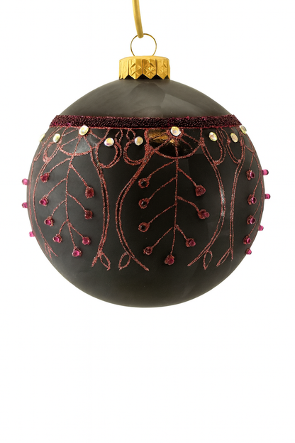 Large Black Matte Christmas Bauble with Pink Swirl Design
