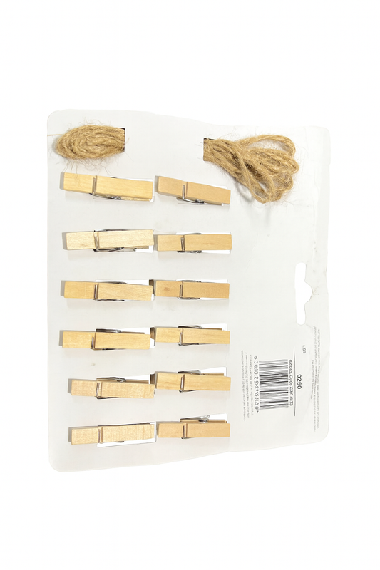 Wooden Pegs Set 12 Pack with Twine