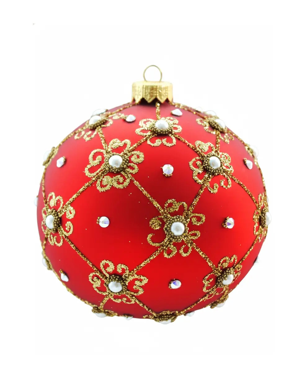 Giant 12cm Red Matt Christmas Bauble with Swarovski Crystals