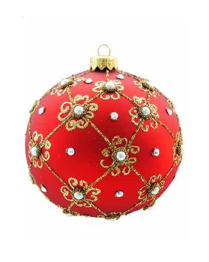Giant 12cm Red Matt Christmas Bauble with Swarovski Crystals