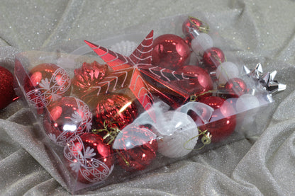 Assorted Set of 25 Red & White Christmas Tree Decorations
