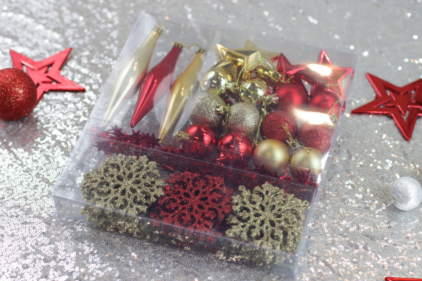 Assorted 50-Piece Red & Gold Christmas Tree Decoration Set