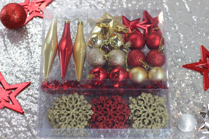 Assorted 50-Piece Red & Gold Christmas Tree Decoration Set
