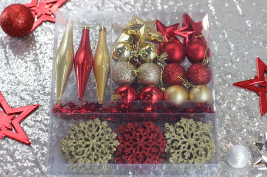 Assorted 50-Piece Red & Gold Christmas Tree Decoration Set
