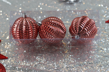 Set of 3 Red & Gold Christmas Baubles