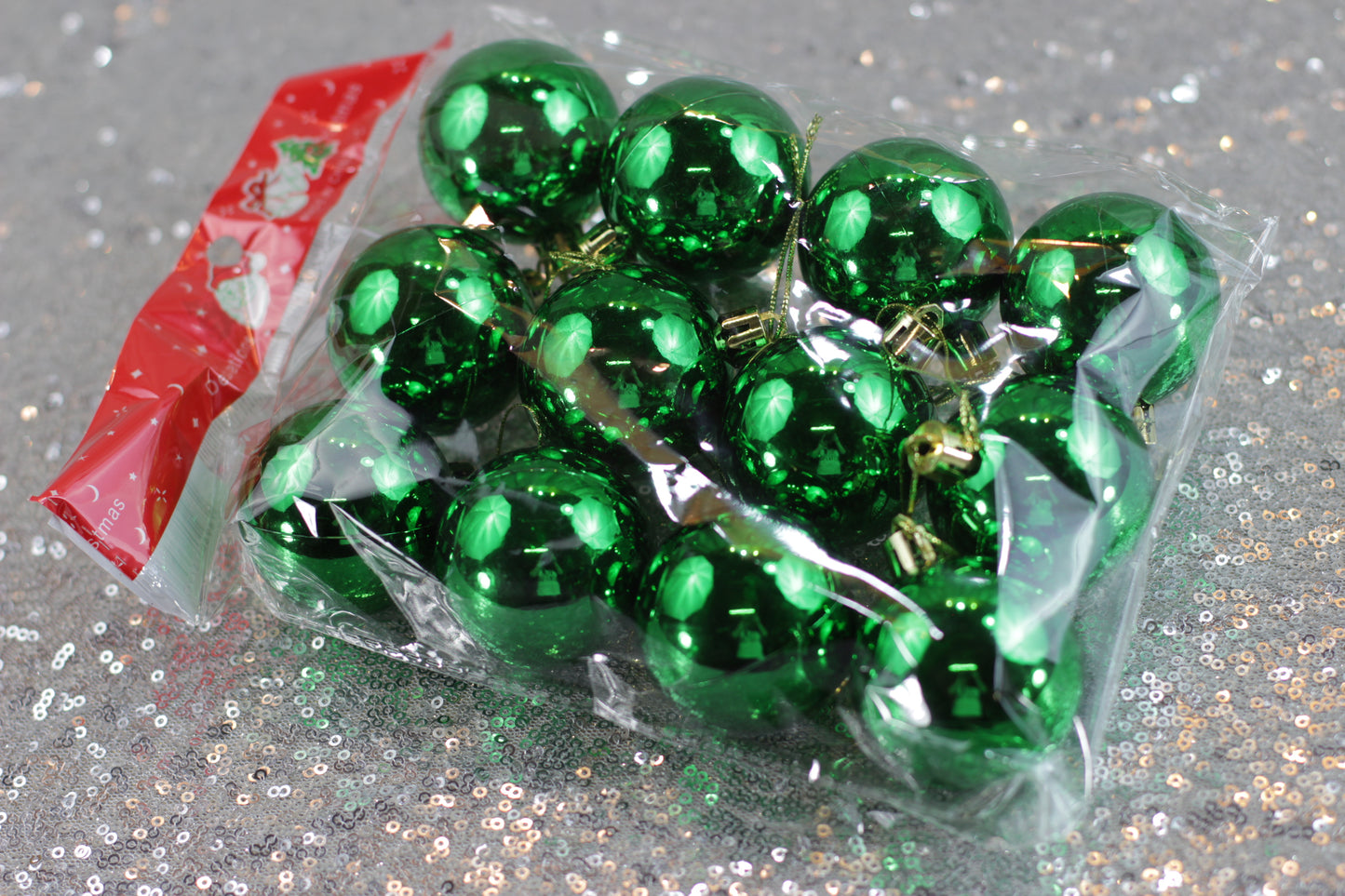 Green Shiny Christmas Baubles – Set of 12