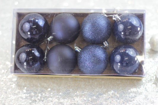 Set of 8 Navy Blue Christmas Baubles