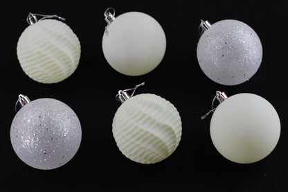 Assorted Set of 6 Creamy Christmas Baubles
