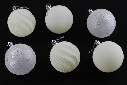 Assorted Set of 6 Creamy Christmas Baubles