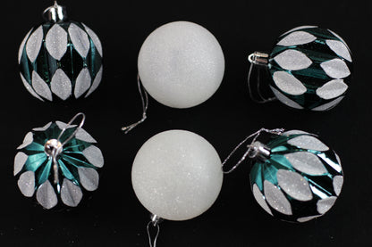 Set of 49 White & Green Christmas Baubles
