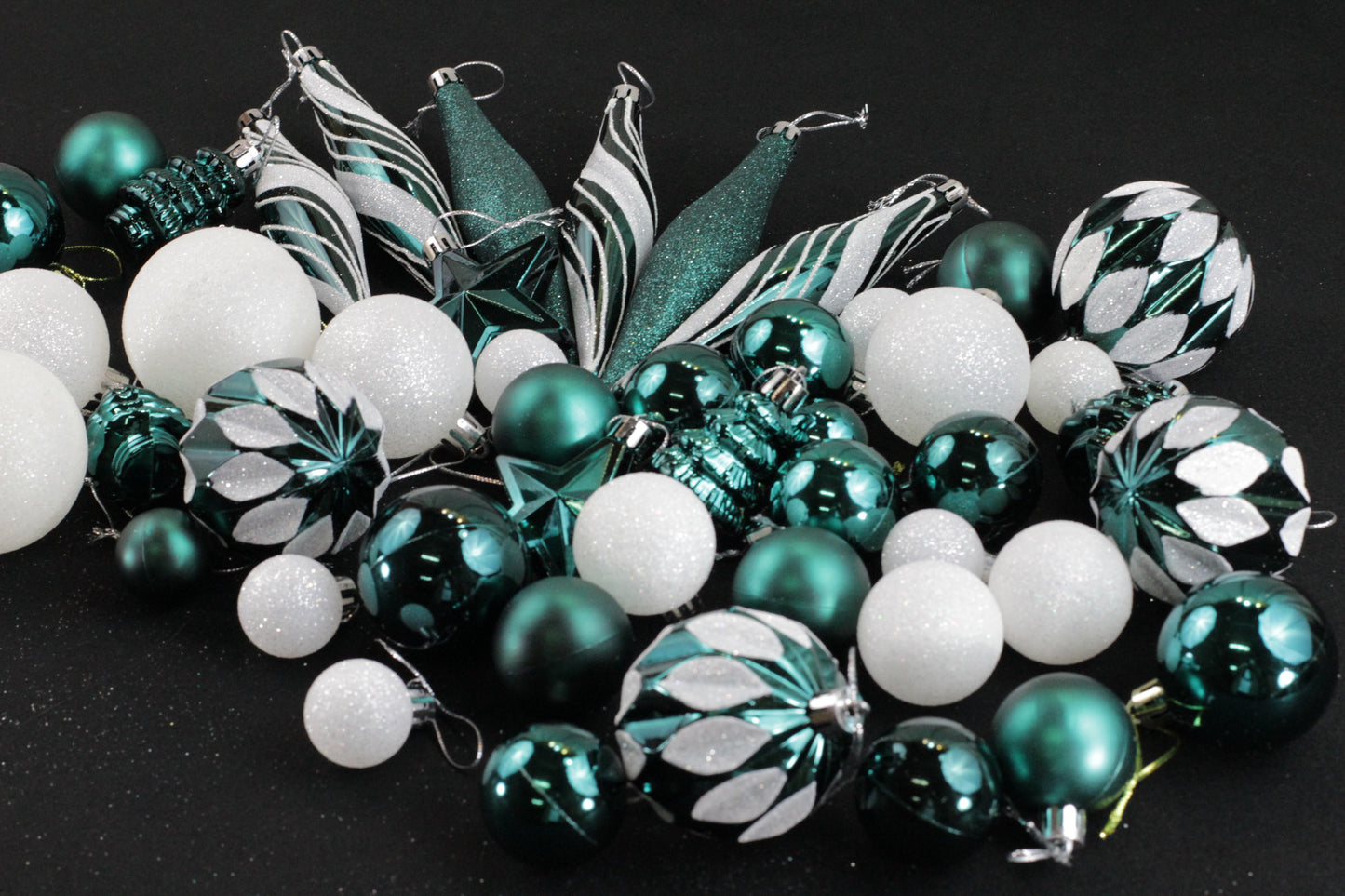 Set of 49 White & Green Christmas Baubles