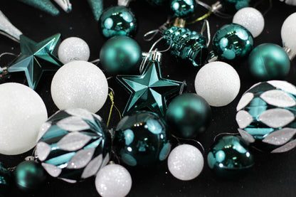 Set of 49 White & Green Christmas Baubles