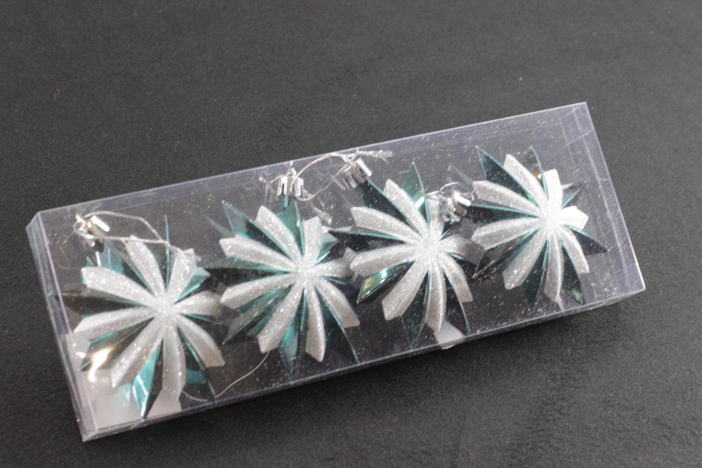 Shiny Green and White Glitter Star Christmas Ornaments