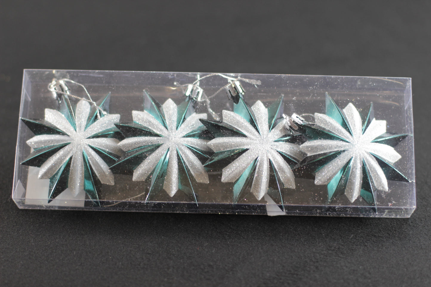 Shiny Green and White Glitter Star Christmas Ornaments