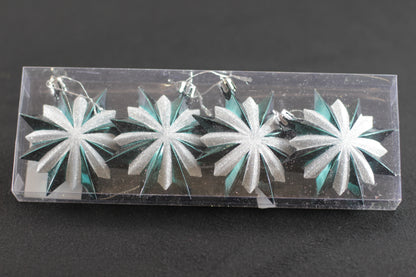 Shiny Green and White Glitter Star Christmas Ornaments