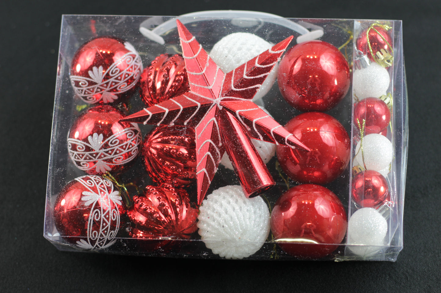 Assorted Set of 25 Red & White Christmas Tree Decorations