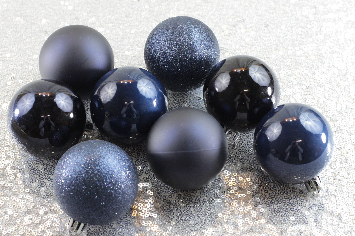 Set of 8 Navy Blue Christmas Baubles